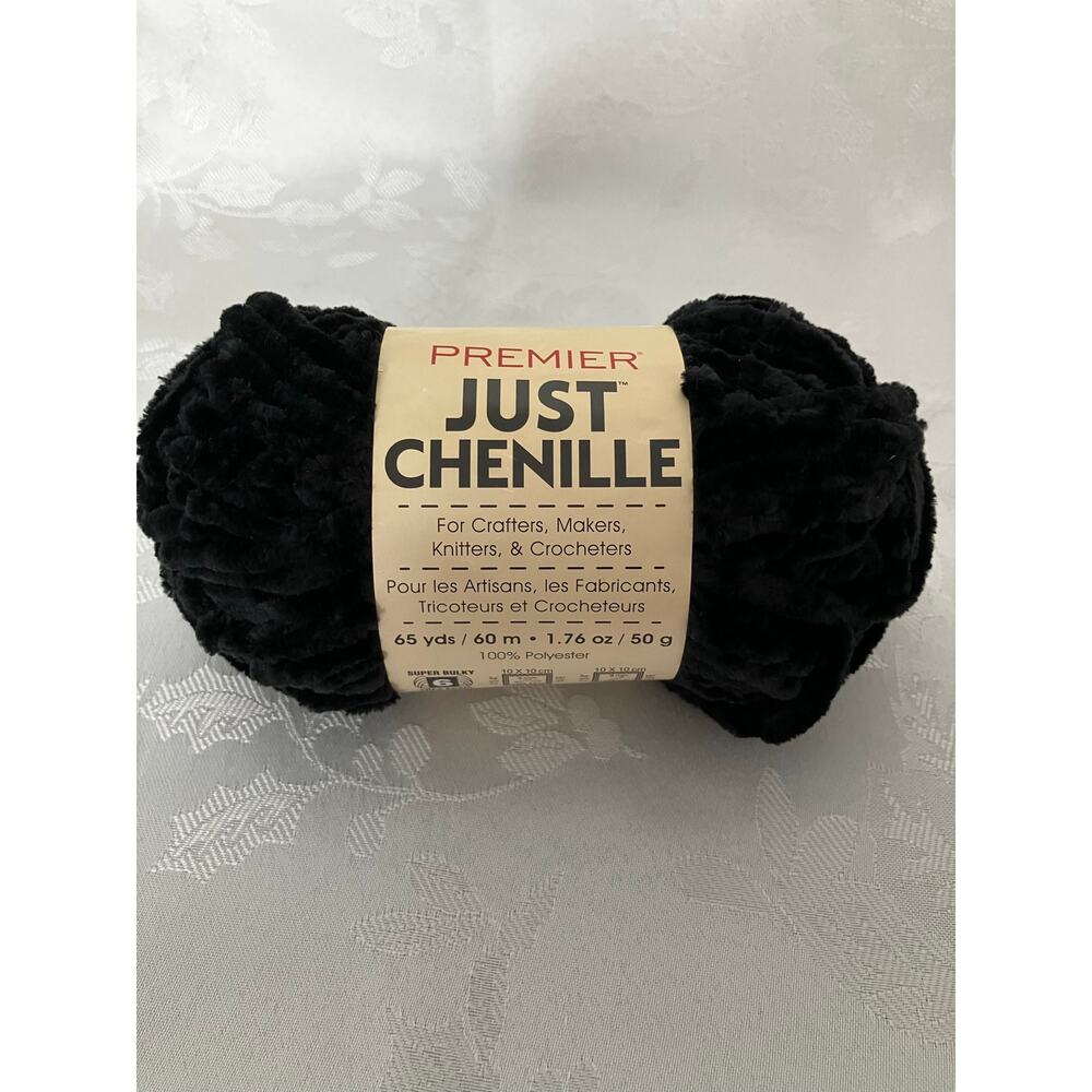 Premier Yarns Just Chenille Yarn Black 50g Skein Color 2017-01 Lot 2766